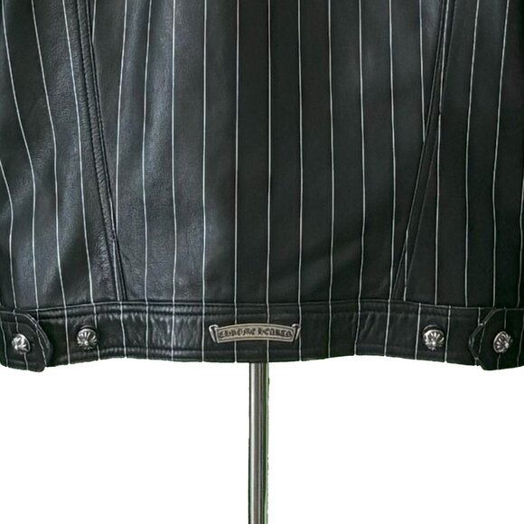 Chrome Hearts Black Leather Jean Jacket w/ White Pinstripe (Vintage) - Picture 5 of 14